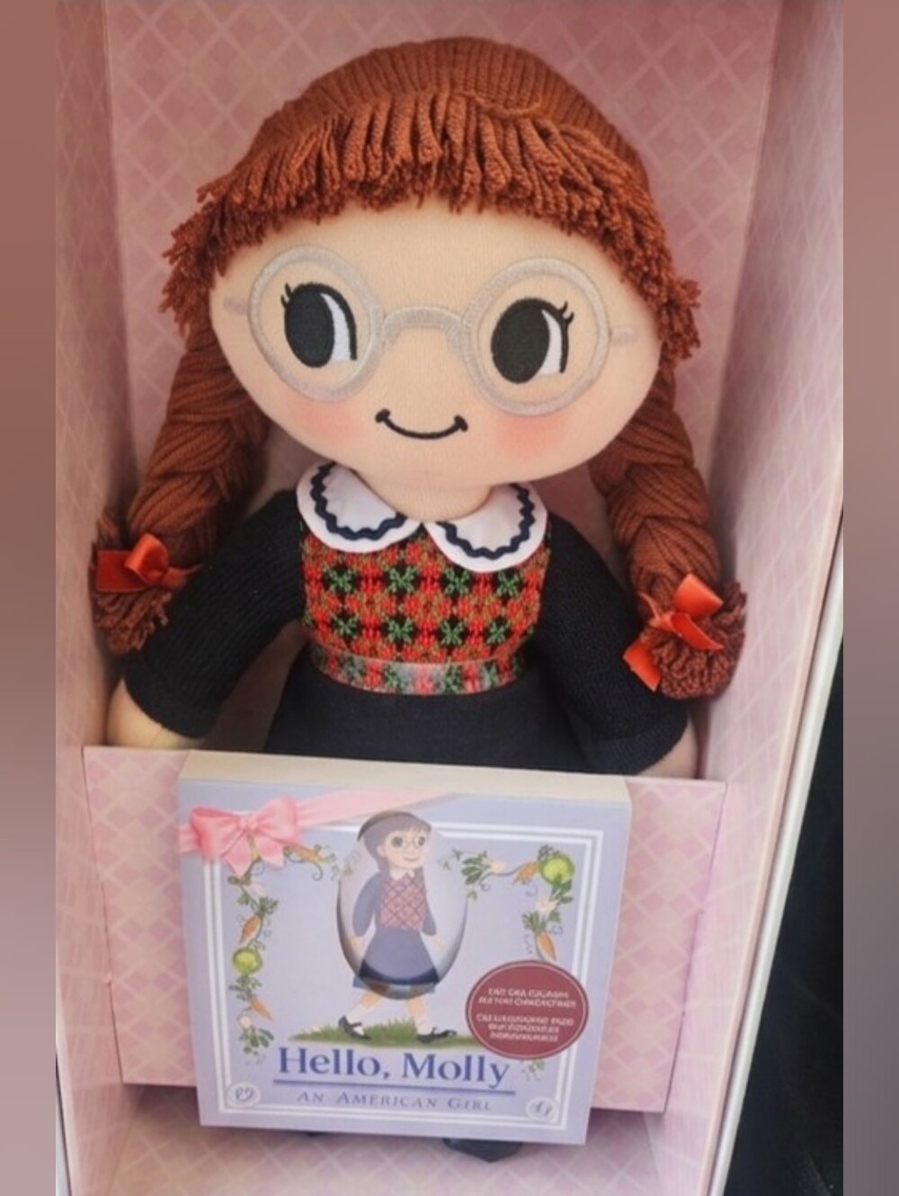 Molly McIntire Brown-Haired Doll in Navy & Red Embroidered Dress Box Is Beaten